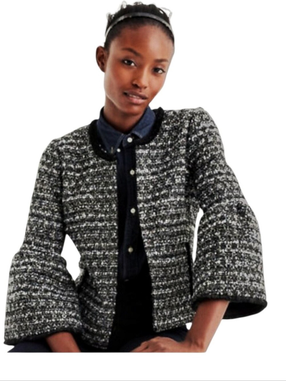 Bell Sleeves J. Crew Lady Jacket Blazer in Sequin Tweed Sz.10